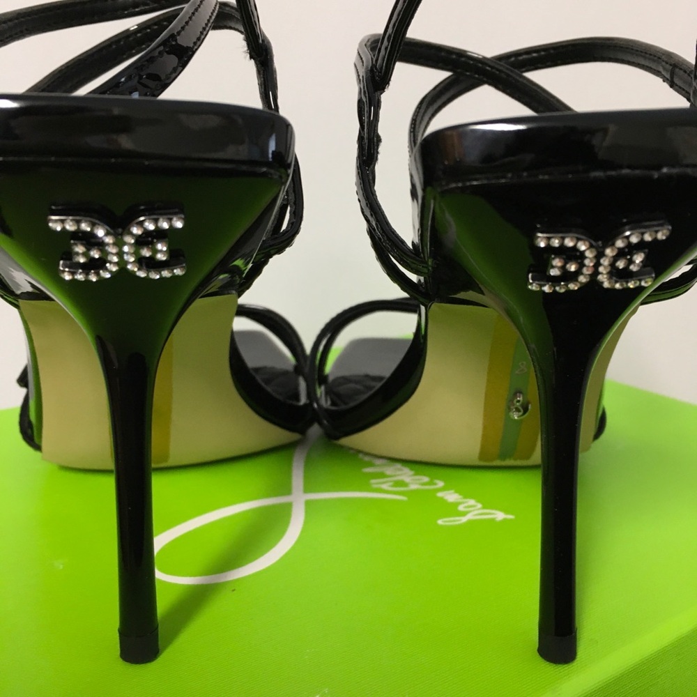 Sam Edelman Trevin Elegant Black Strappy Patent Heels - Picture 5 of 7